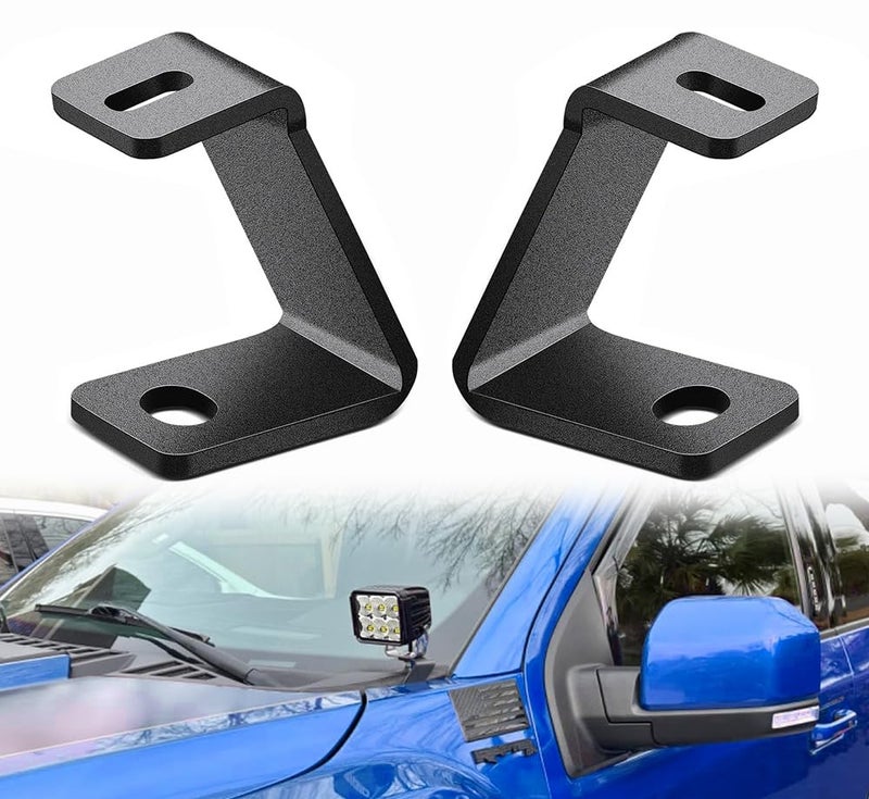 Samman Hood Light Mount Brackets, Ditch Light Front A-Pillar LED Mounts LED Cube Work Pods Mounting Brackets Compatible with F150 Raptor 2017-2023 F150 2015-2023 - Image 1